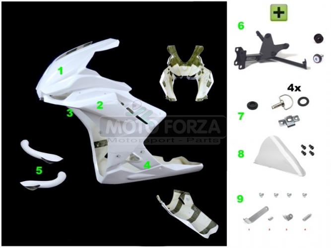 Aprilia RSV 4 2009-2020 / Tuono V4 -2020 konverze RSV 4 2021 - Přední kapotáž Racing, držák, náfuky, vč.instalace D ring šroubů