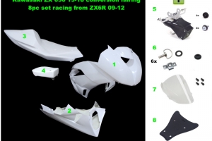 Kawasaki ZX-6R Ninja 2009-2012 Komplettsatz 5-teilig racing, GFK -  CONVERSION SET fur ZX6R 636 2013-, GFK