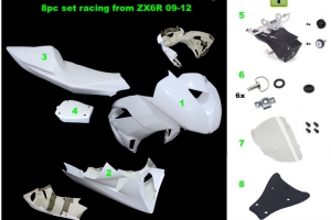 Kawasaki ZX-6R Ninja 2009-2012 Komplettsatz 5-teilig racing, GFK -  CONVERSION SET fur ZX6R 636 2013-, GFK RACING