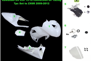 Kawasaki ZX-6R Ninja 2009-2012 Komplettsatz 5-teilig racing OP, GFK - CONVERSION SET for ZX6R 636 2013-