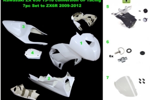 Kawasaki ZX-6R Ninja 2009-2012 Komplettsatz 5-teilig racing OP, GFK RACING - CONVERSION SET for ZX6R 636 2013-